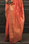 Orange Banarasi Soft Silk Saree