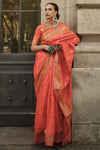 Orange Banarasi Soft Silk Saree