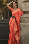 Orange Banarasi Soft Silk Saree