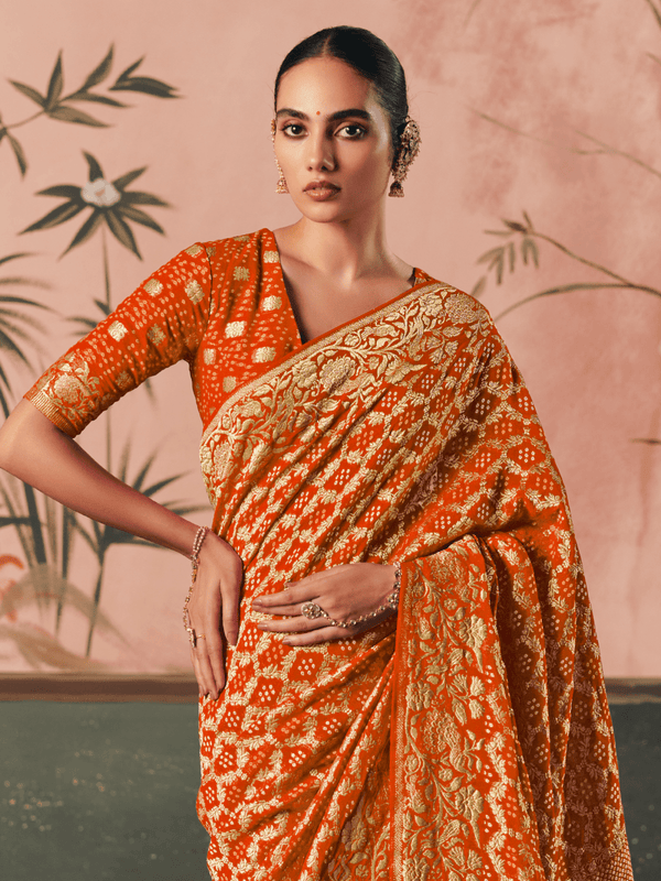 Orange Bandhani Patola Silk Saree