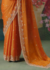 Orange Designer Silk Saree with Floral Embroidery Border