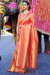 Orange Gold Kanjivaram Silk Saree