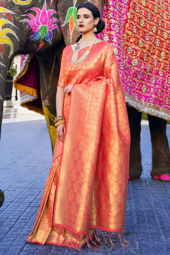 Orange Gold Kanjivaram Silk Saree
