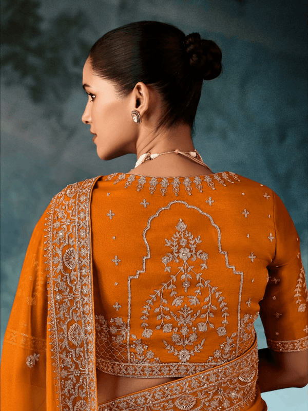 Orange Organza Silk Saree