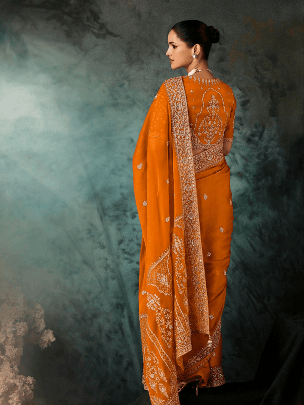 Orange Organza Silk Saree
