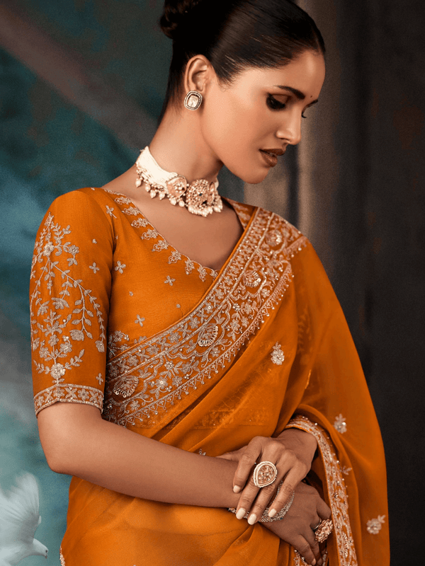 Orange Organza Silk Saree