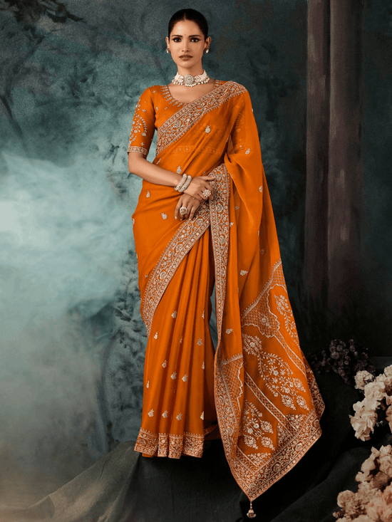 Orange Organza Silk Saree