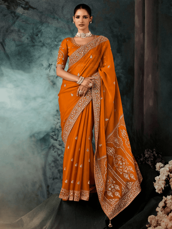 Orange Organza Silk Saree