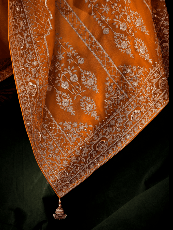 Orange Organza Silk Saree