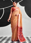 Apricot Orange Woven Designer Linen Cotton Saree