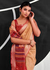 Apricot Orange Woven Designer Linen Cotton Saree
