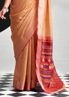 Apricot Orange Woven Designer Linen Cotton Saree