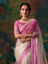 Orchid Pink Embroidered Designer Satin Silk Saree, pallu and blouse