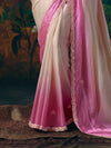 Orchid Pink Embroidered Designer Satin Silk Saree, border and drape