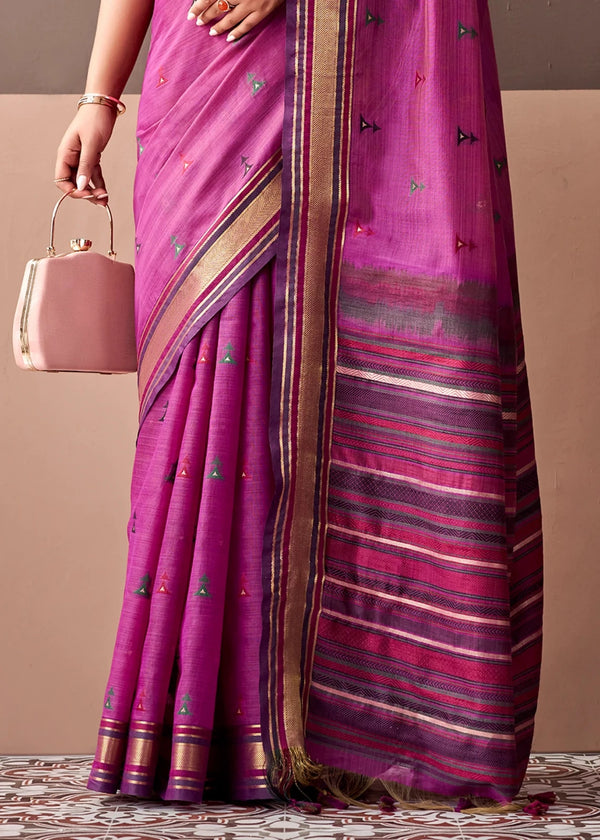 Orchid Purple Woven Designer Cotton Saree