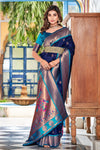 Oxford Blue Woven Soft Peshwai Paithani Silk Saree