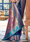 Oxford Blue Woven Soft Peshwai Paithani Silk Saree