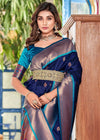 Oxford Blue Woven Soft Peshwai Paithani Silk Saree