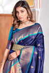 Oxford Blue Woven Soft Peshwai Paithani Silk Saree