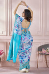 Pacific Blue Printed Silk Cotton Saree