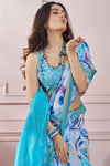 Pacific Blue Printed Silk Cotton Saree