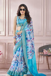 Pacific Blue Printed Silk Cotton Saree