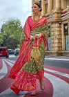 Parrot Green And Red Printed Patola Silk Saree