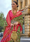 Parrot Green And Red Printed Patola Silk Saree