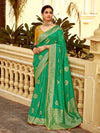 Parrot Green Banarasi Silk Saree With Contrast Blouse