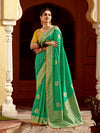 Parrot Green Banarasi Silk Saree With Contrast Blouse