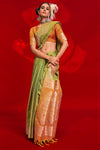 Parrot Green Banarasi Tussar Silk Saree