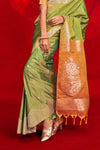 Parrot Green Banarasi Tussar Silk Saree