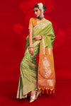 Parrot Green Banarasi Tussar Silk Saree