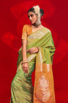 Parrot Green Banarasi Tussar Silk Saree