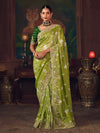 Parrot Green Designer Organza Silk Saree with Contrast Blouse