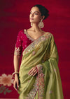 Parrot Green Designer Silk Saree with Contrast Blouse