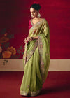 Parrot Green Designer Silk Saree with Contrast Blouse