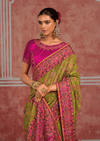 Parrot Green Embroidered Designer Satin Silk Saree