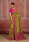 Parrot Green Embroidered Designer Satin Silk Saree