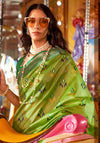 Parrot Green Handloom Banarasi Silk Saree