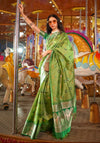 Parrot Green Handloom Banarasi Silk Saree