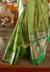 Parrot Green Handloom Banarasi Silk Saree