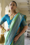 Parrot Green Kanjivaram Saree With Zari Weaving