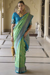 Parrot Green Kanjivaram Saree With Zari Weaving