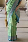 Parrot Green Kanjivaram Saree With Zari Weaving