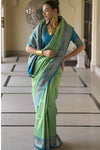 Parrot Green Kanjivaram Saree With Zari Weaving