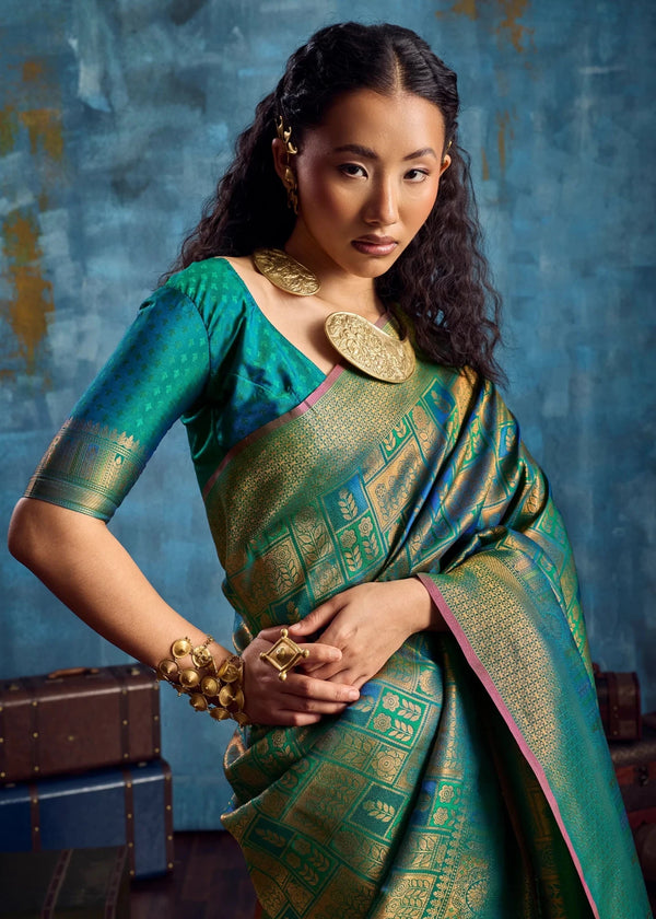 Parrot Green Kanjivaram Silk Saree