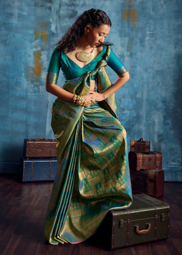 Parrot Green Kanjivaram Silk Saree