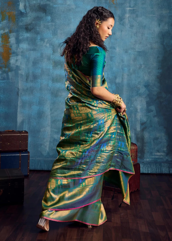 Parrot Green Kanjivaram Silk Saree