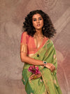 Parrot Green Kanjivaram Two Tone Silk Saree With Contrast Blouse